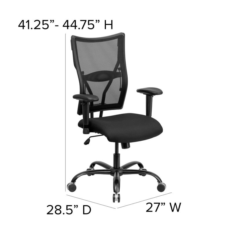 HERCULES Series Big & Tall Executive Swivel Ergonomic Office Chair with Adjustable Arms, Black Mesh - 400 lb. Rated by Flash Furniture - SchoolOutlet