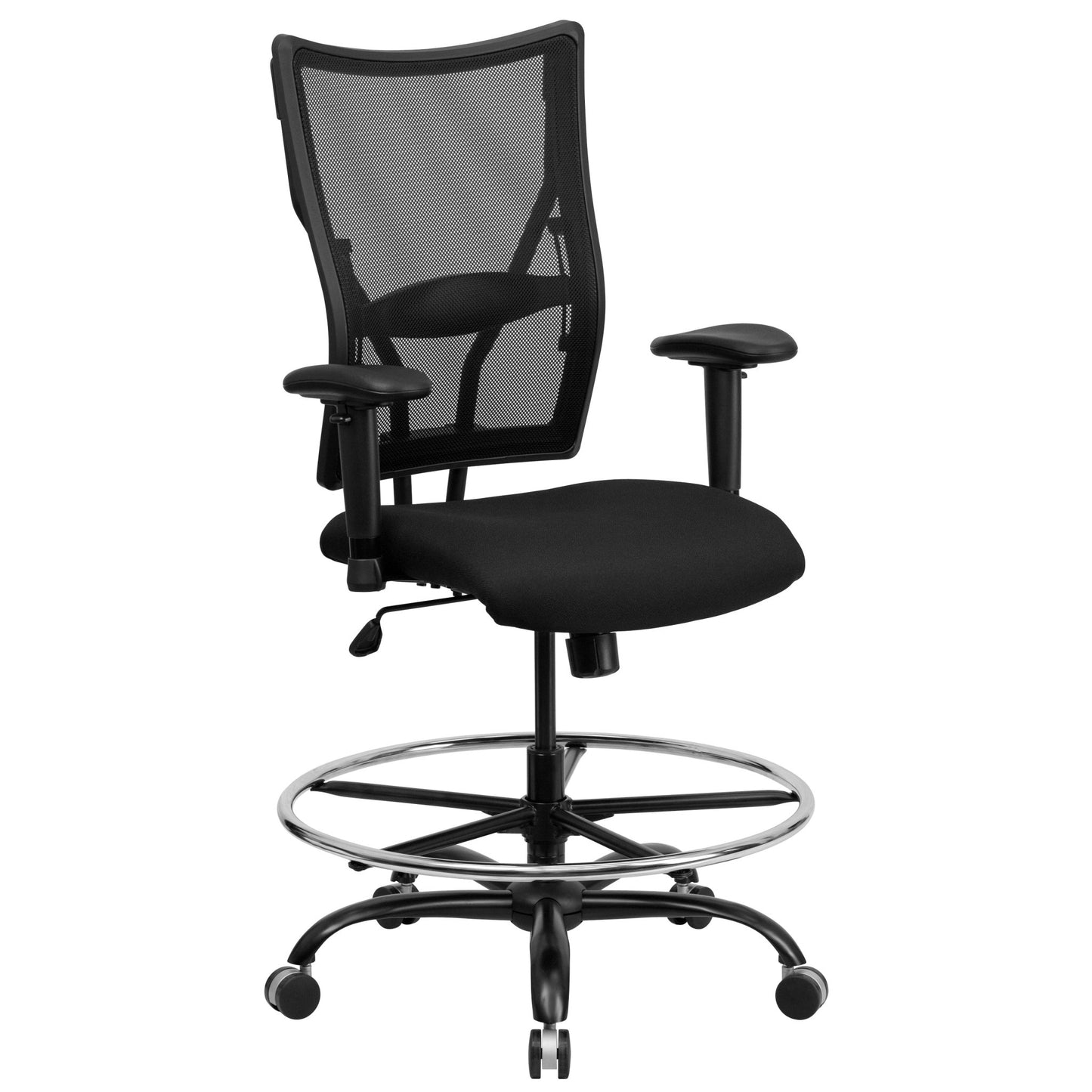 HERCULES Series Big & Tall Black Mesh Ergonomic Drafting Chair with Adjustable Arms - 400 lb. Rated by Flash Furniture - SchoolOutlet