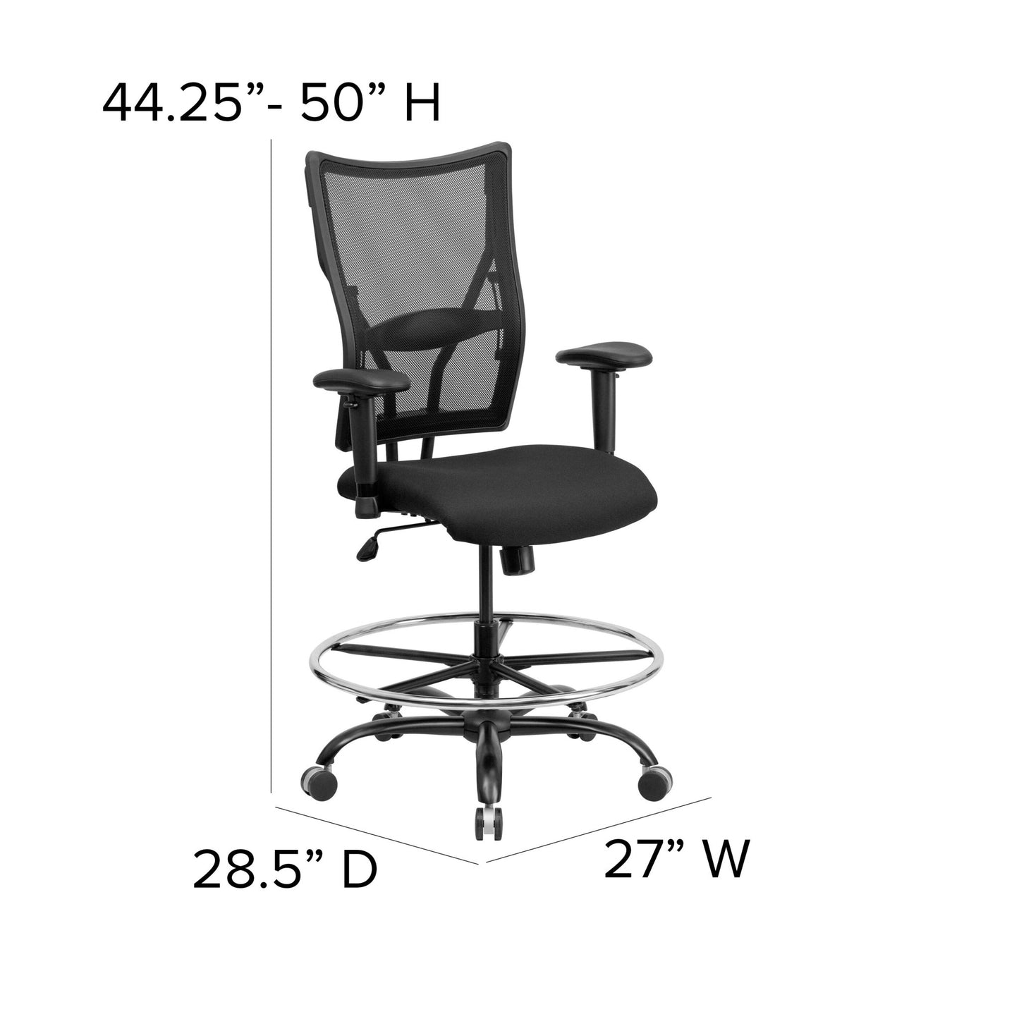 HERCULES Series Big & Tall Black Mesh Ergonomic Drafting Chair with Adjustable Arms - 400 lb. Rated by Flash Furniture - SchoolOutlet