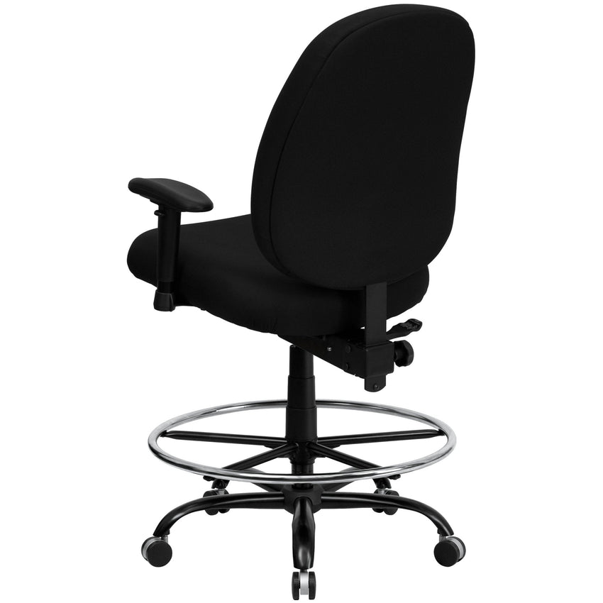 HERCULES Series Big & Tall Black Fabric Ergonomic Drafting Chair with Adjustable Back Height and Arms - 400 lb. Rated by Flash Furniture - SchoolOutlet