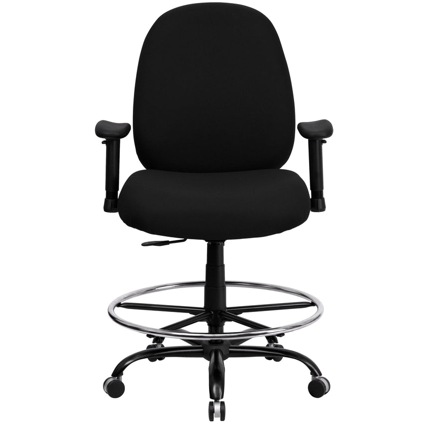 HERCULES Series Big & Tall Black Fabric Ergonomic Drafting Chair with Adjustable Back Height and Arms - 400 lb. Rated by Flash Furniture - SchoolOutlet