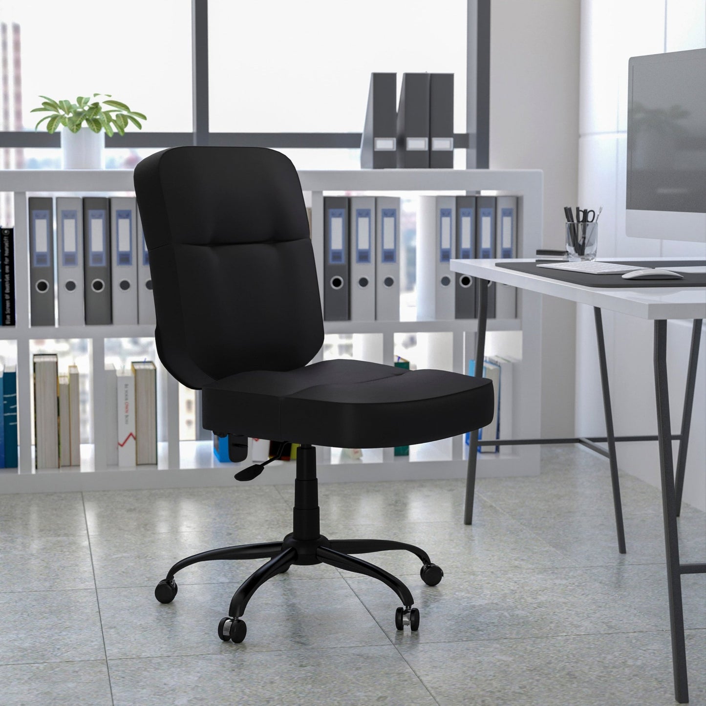 HERCULES Series Big & Tall Black LeatherSoft Executive Swivel Ergonomic Office Chair with Rectangle Back - 400 lb. Rated by Flash Furniture - SchoolOutlet