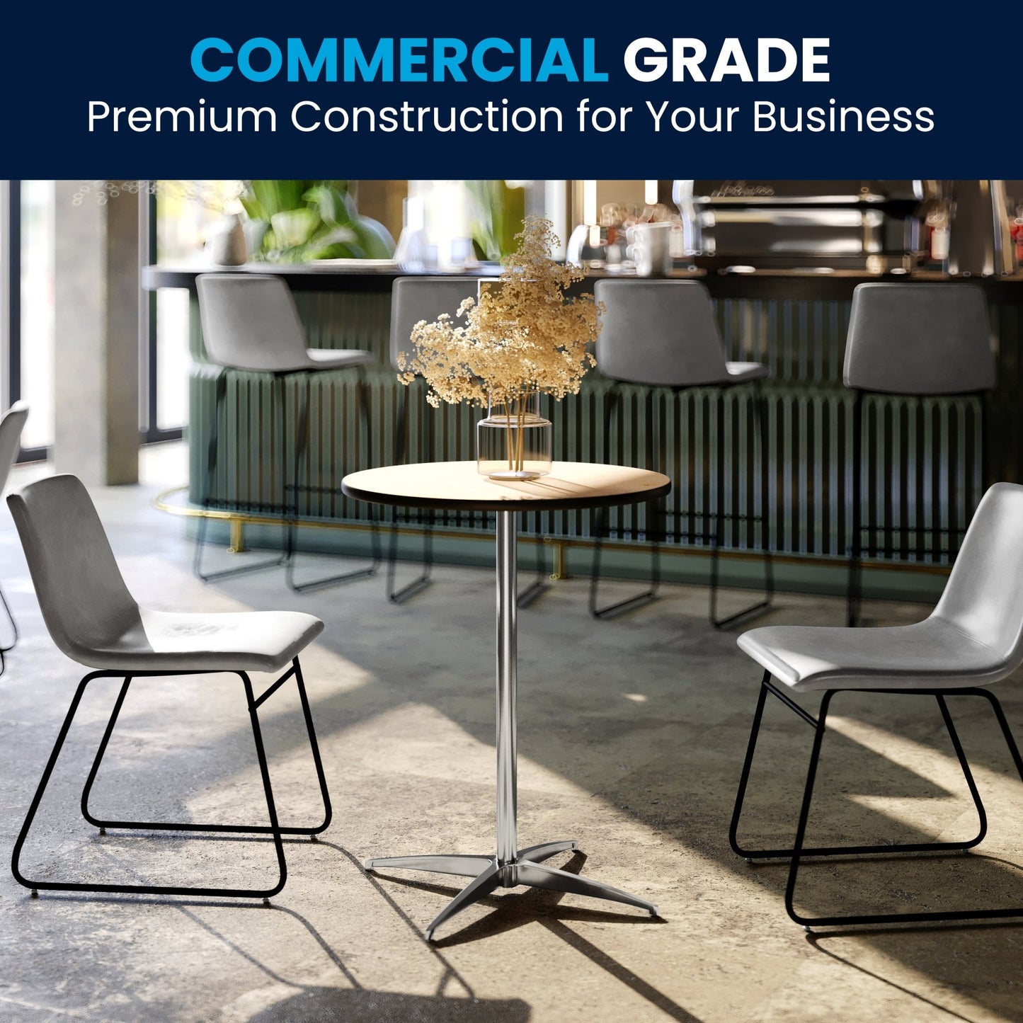 Lars 24'' Round Wood Cocktail Table with Adjustable Height from 30" - 42"H by Flash Furniture - SchoolOutlet