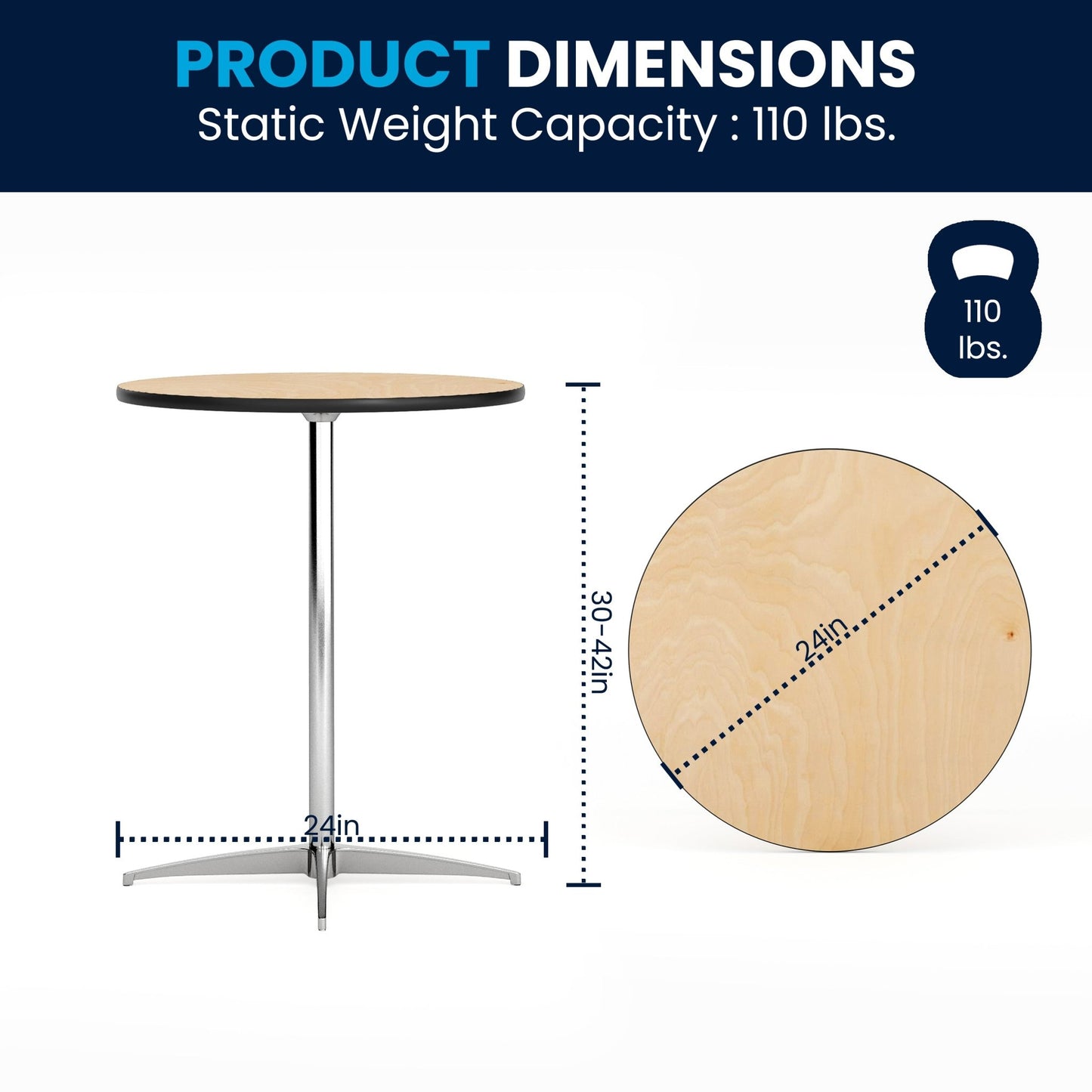 Lars 24'' Round Wood Cocktail Table with Adjustable Height from 30" - 42"H by Flash Furniture - SchoolOutlet