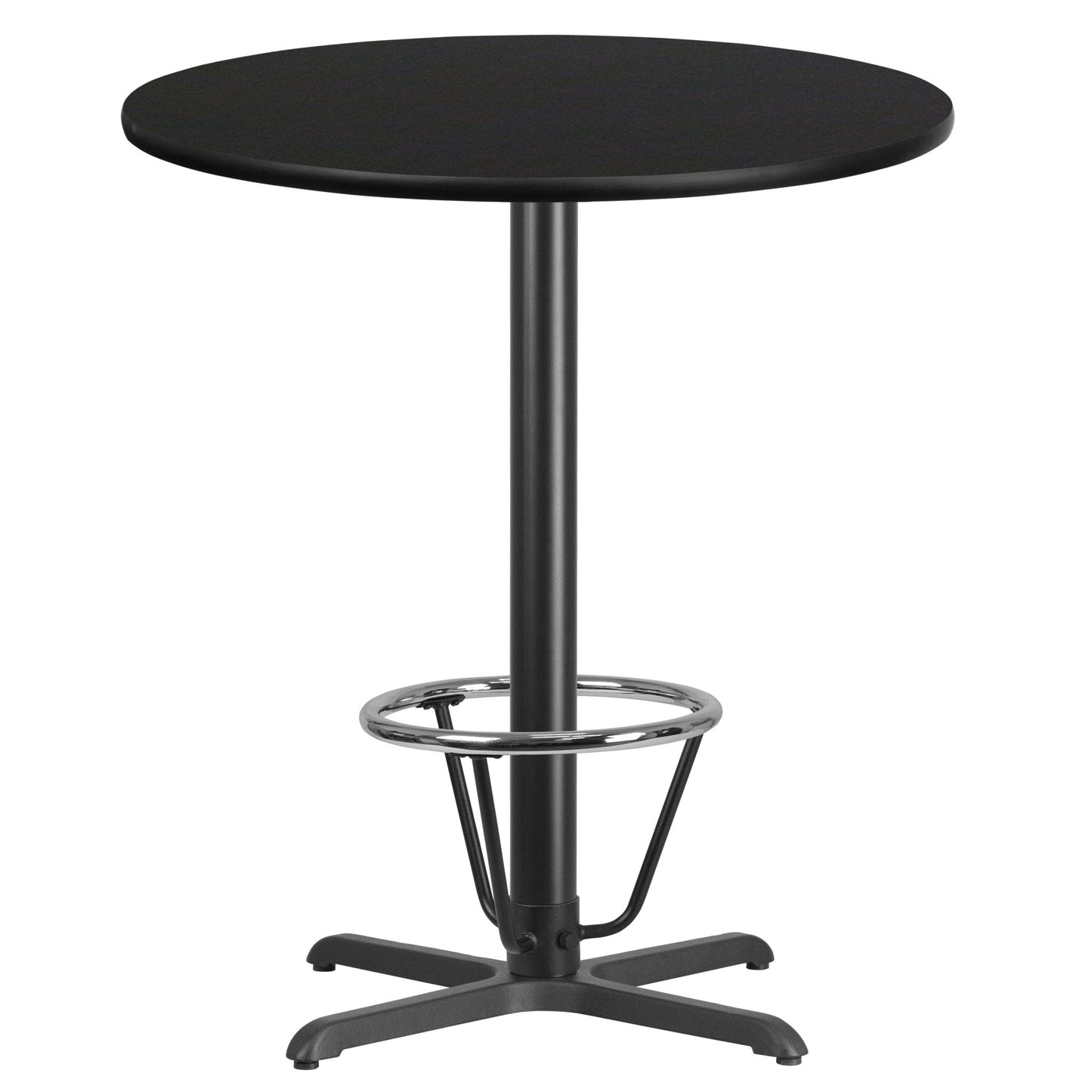 Stiles 36'' Round Hospitality Table with Laminate Top - Bar Height Table Base and Foot Ring by Flash Furniture - SchoolOutlet