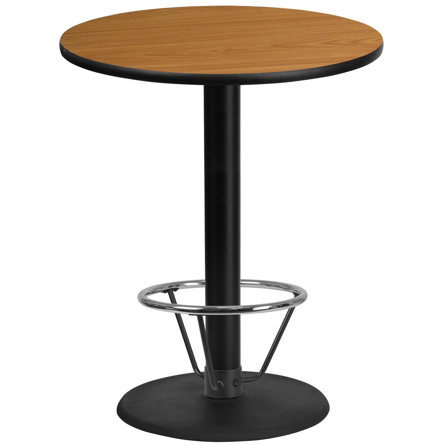 Stiles 36'' Round Hospitality Table with Laminate Top - Bar Height Table Base and Foot Ring by Flash Furniture - SchoolOutlet