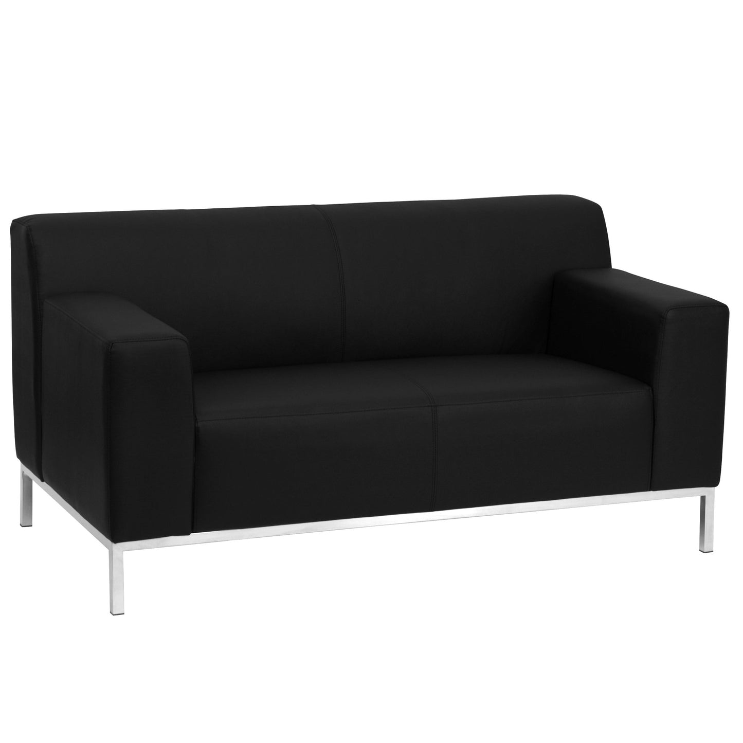 HERCULES Definity Series Contemporary Reception Loveseat in Black LeatherSoft with Stainless Steel Frame by Flash Furniture - SchoolOutlet