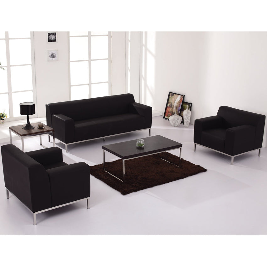 HERCULES Definity Series Contemporary Reception Loveseat in Black LeatherSoft with Stainless Steel Frame by Flash Furniture - SchoolOutlet