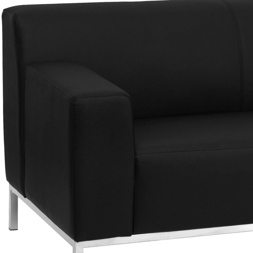HERCULES Definity Series Contemporary Reception Loveseat in Black LeatherSoft with Stainless Steel Frame by Flash Furniture - SchoolOutlet