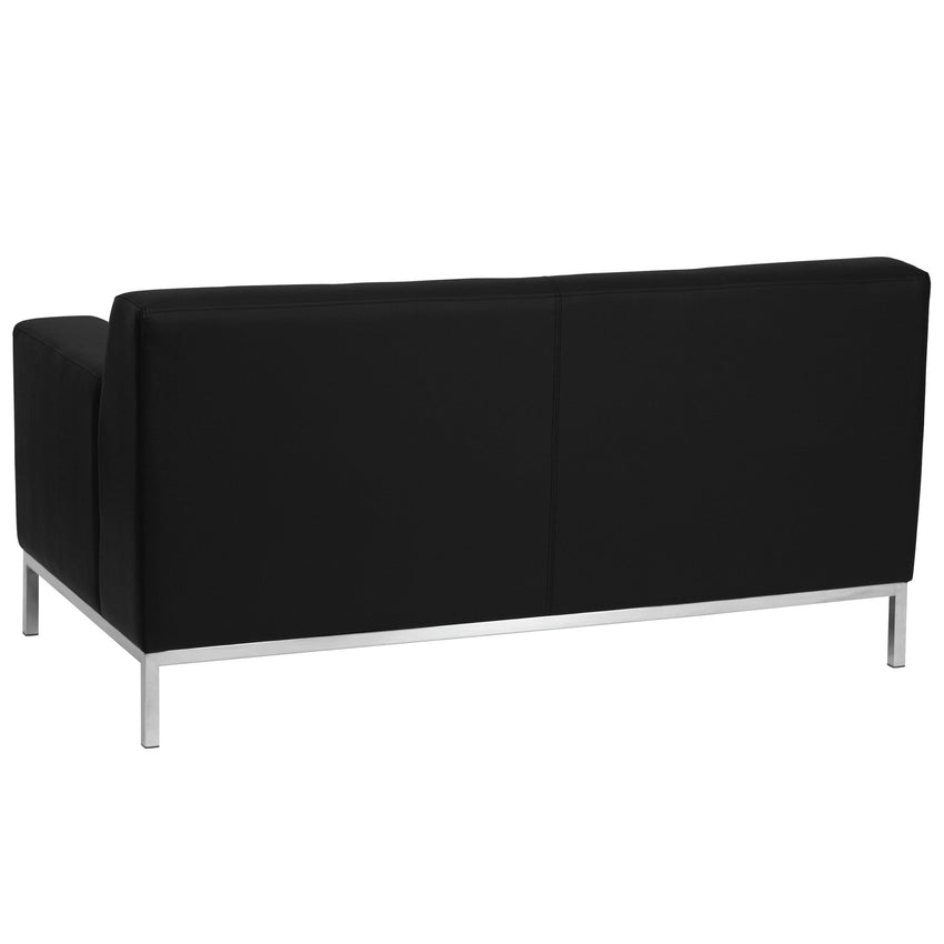 HERCULES Definity Series Contemporary Reception Loveseat in Black LeatherSoft with Stainless Steel Frame by Flash Furniture - SchoolOutlet