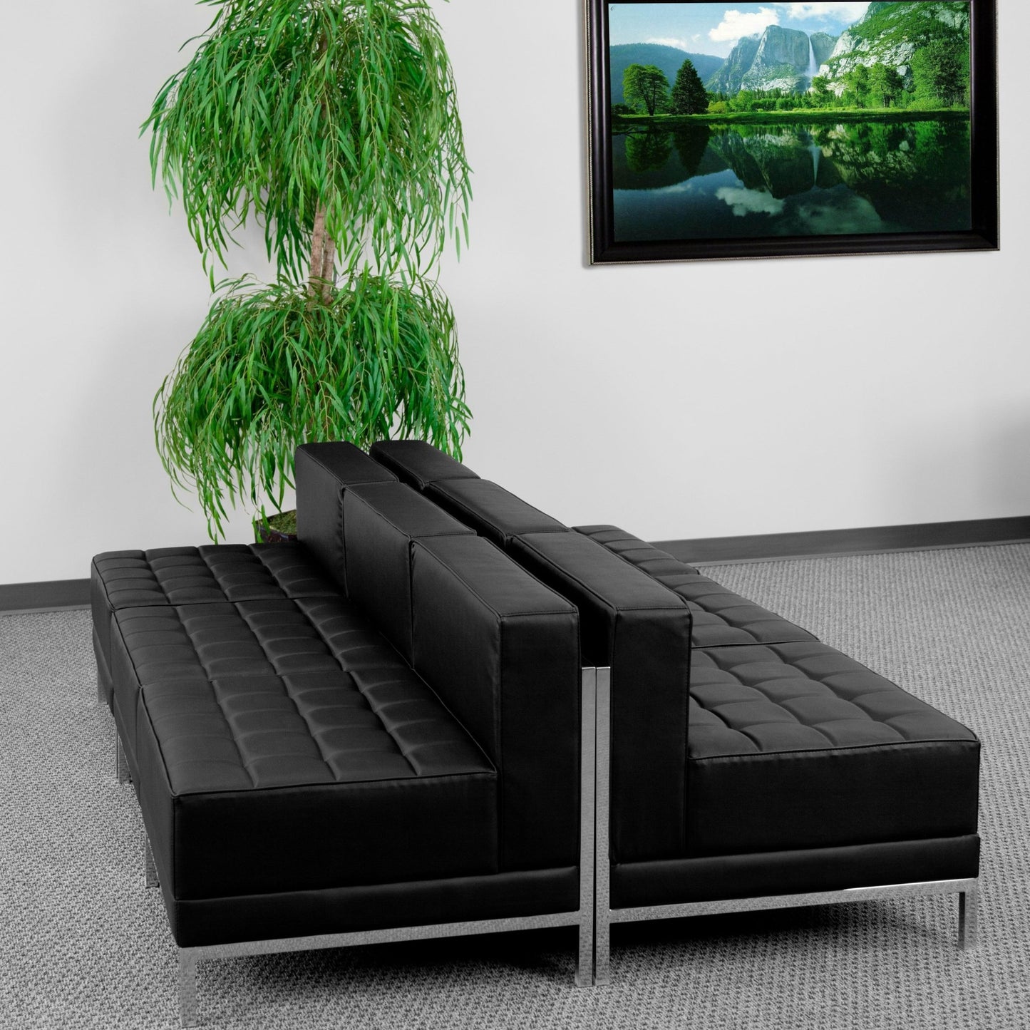 HERCULES Imagination Series 6 Piece Black LeatherSoft Waiting Room Lounge Set - Reception Bench by Flash Furniture - SchoolOutlet