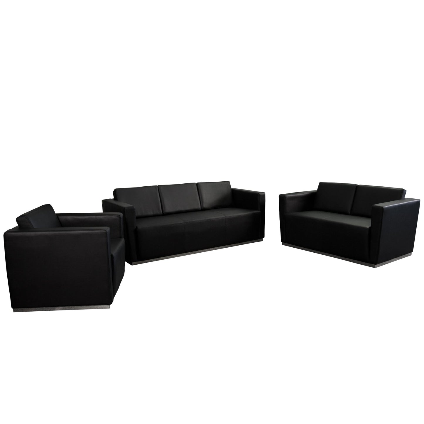 HERCULES Trinity Series Reception Set in Black LeatherSoft with Stainless Steel Frame by Flash Furniture - SchoolOutlet