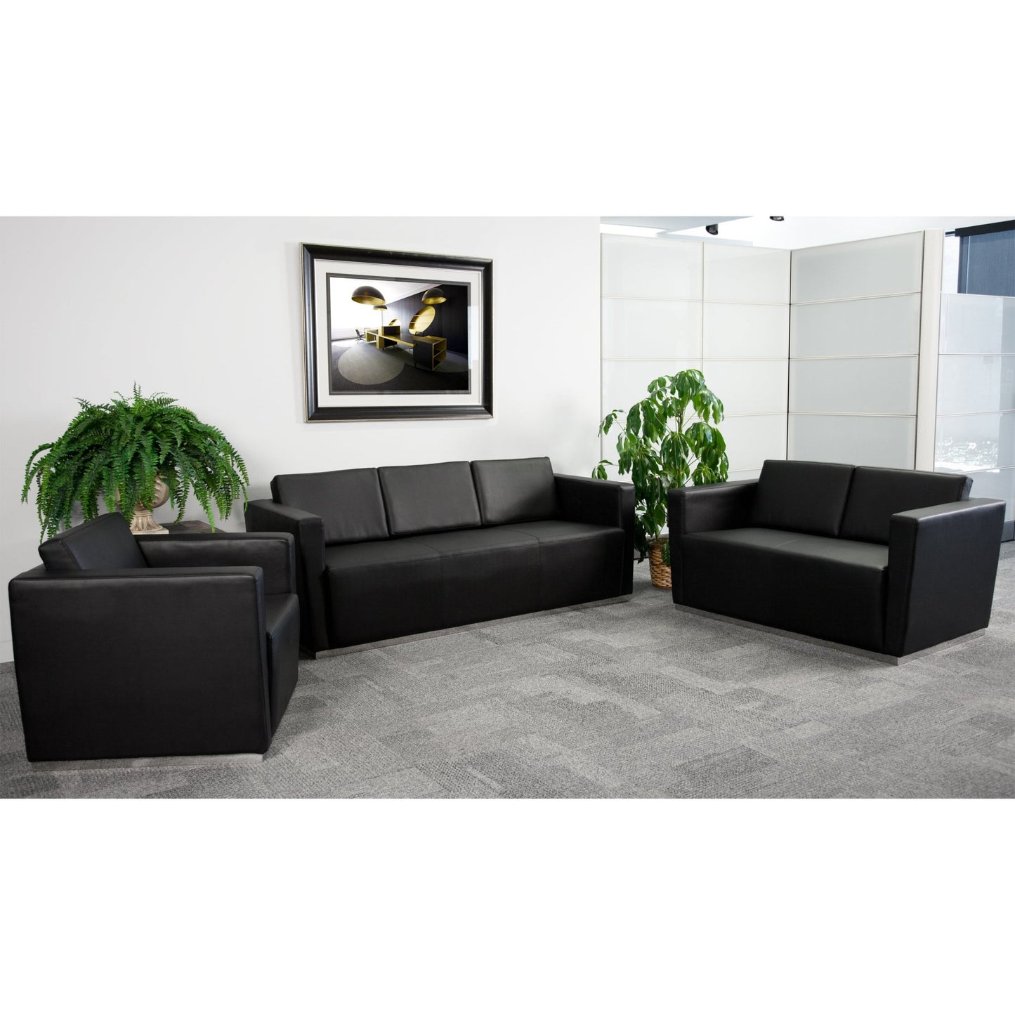 HERCULES Trinity Series Reception Set in Black LeatherSoft with Stainless Steel Frame by Flash Furniture - SchoolOutlet