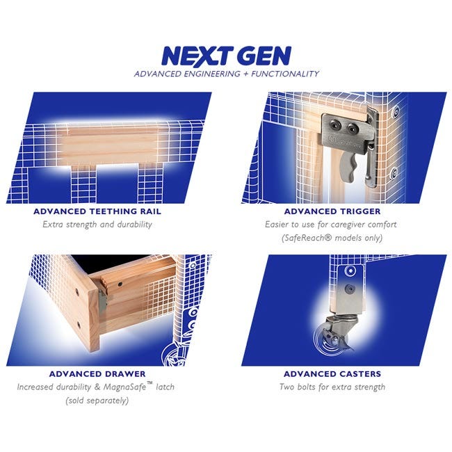Foundations - Next Gen Serenity SafeReach Side Gate Compact Crib - Clearview (Both Ends) White (FOU - 2542120) - SchoolOutlet