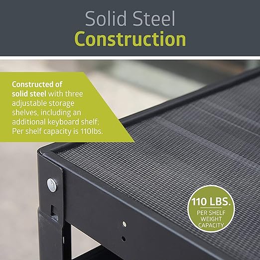 Fuerza AV and Presentation Cart Stand for Video Projector, TV, Laptop Computers, Printers, Metal Construction Rolling Storage Cart with Adjustable Shelves - SchoolOutlet