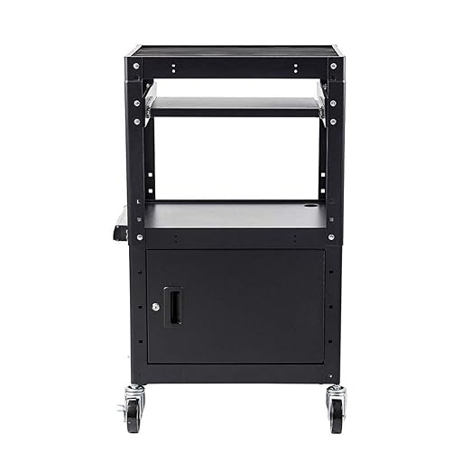 Fuerza AV and Presentation Cart with Cabinet and Storage Box for Video Projector, TV, Laptop Computers or Printers - SchoolOutlet
