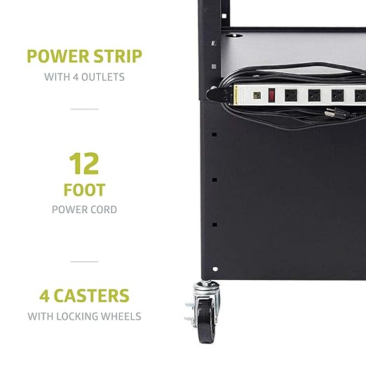 Fuerza AV and Presentation Cart with Cabinet and Storage Box for Video Projector, TV, Laptop Computers or Printers - SchoolOutlet