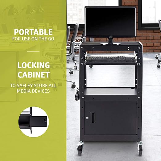 Fuerza AV and Presentation Cart with Cabinet and Storage Box for Video Projector, TV, Laptop Computers or Printers - SchoolOutlet