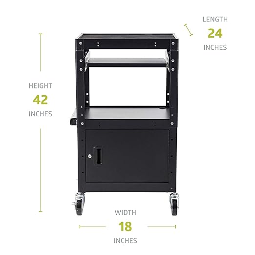 Fuerza AV and Presentation Cart with Cabinet and Storage Box for Video Projector, TV, Laptop Computers or Printers - SchoolOutlet