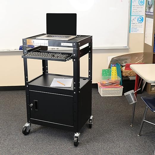 Fuerza AV and Presentation Cart with Cabinet and Storage Box for Video Projector, TV, Laptop Computers or Printers - SchoolOutlet