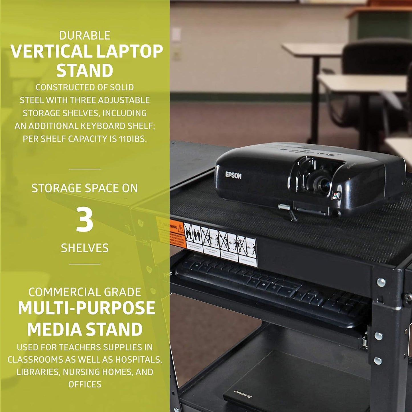 Fuerza AV Presentation Cart w/Drop Leaves and Adjustable Shelves for TV, Printer, or Laptop - SchoolOutlet