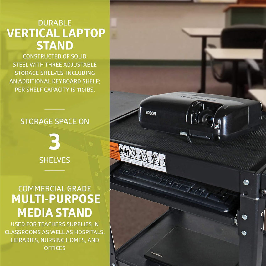 Fuerza AV Presentation Cart w/Drop Leaves and Adjustable Shelves for TV, Printer, or Laptop - SchoolOutlet