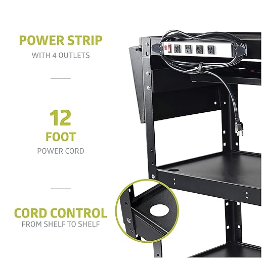 Fuerza AV Presentation Cart w/Drop Leaves and Adjustable Shelves for TV, Printer, or Laptop - SchoolOutlet
