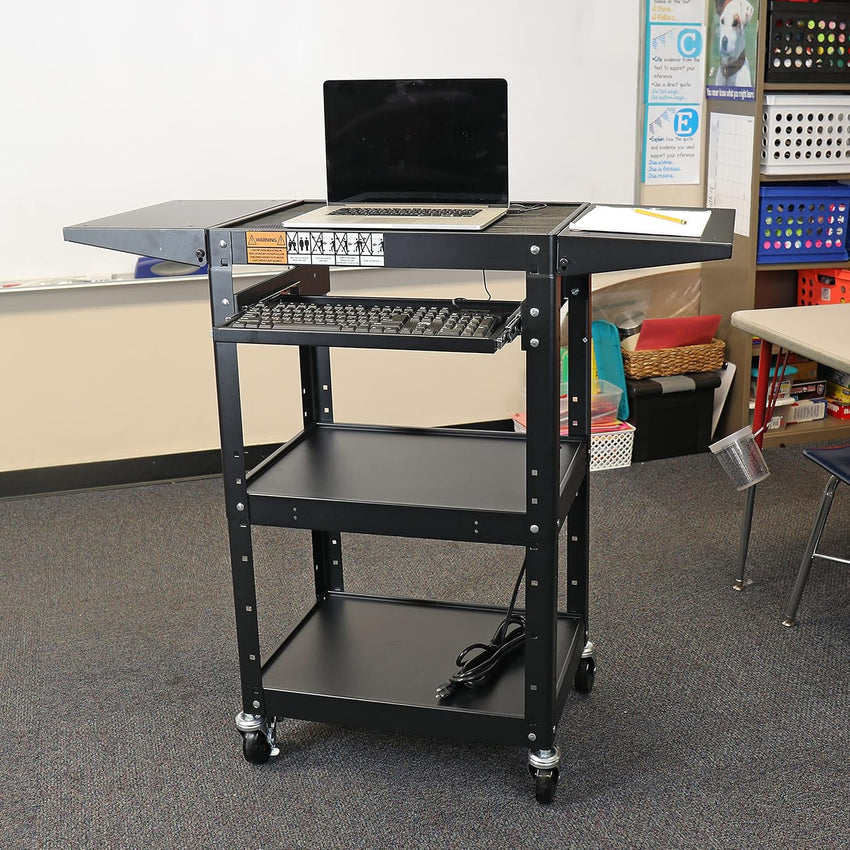 Fuerza AV Presentation Cart w/Drop Leaves and Adjustable Shelves for TV, Printer, or Laptop - SchoolOutlet