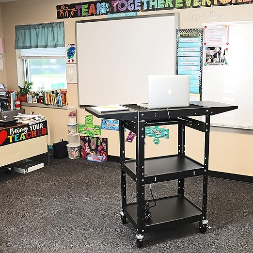 Fuerza AV Presentation Cart w/Drop Leaves and Adjustable Shelves for TV, Printer, or Laptop - SchoolOutlet