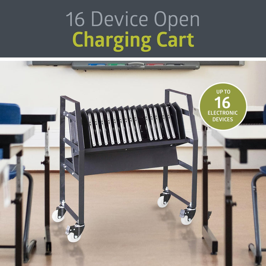 Fuerza 16 Device Mobile Open Charging Cart for iPads,Chromebooks & Laptop Computers, Compatible with Any Screen Size - SchoolOutlet