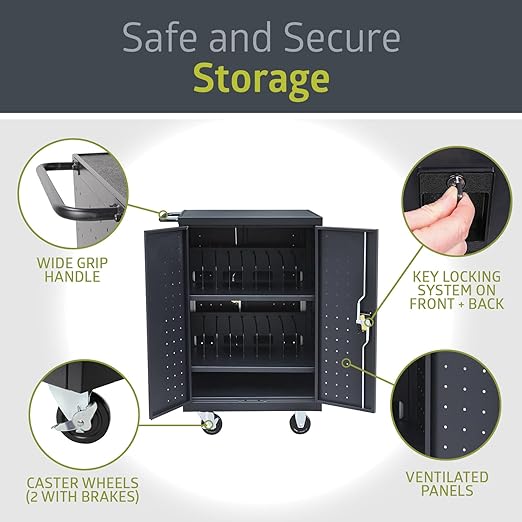 Fuerza 20 Device Mobile Charging and Storage Cart for iPads, Chromebooks and Laptop Computers, Up To 17 " Screen Size - SchoolOutlet