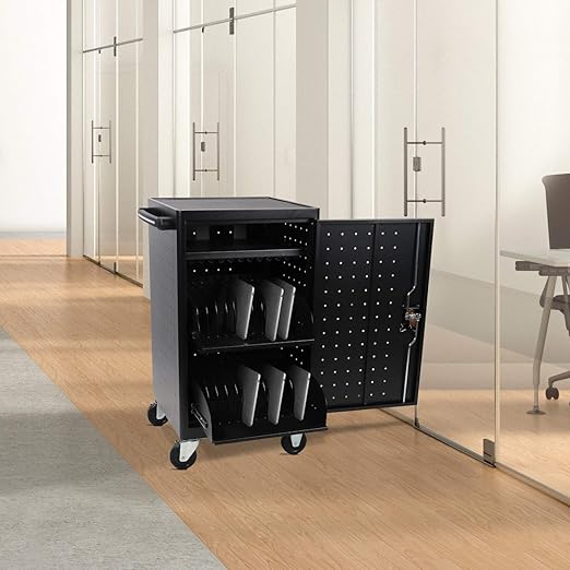 Fuerza 24 Device Charging Cart Station for Chromebooks, iPads, Tablets and Laptops, Store up to 15 " Screen Size (Simple Assembly) - SchoolOutlet