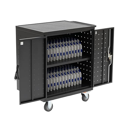Fuerza 30 Device Mobile Charging and Storage Cart with Cord Management for iPads, Chromebooks and Laptop Computers, Up to 13 " Screen Size - SchoolOutlet