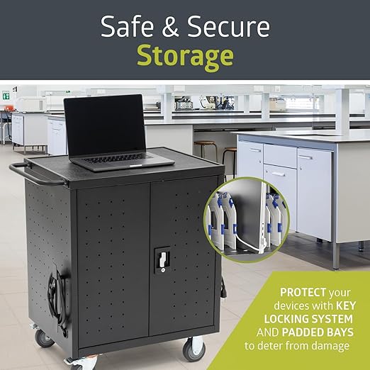Fuerza 30 Device Mobile Charging and Storage Cart with Cord Management for iPads, Chromebooks and Laptop Computers, Up to 13 " Screen Size - SchoolOutlet