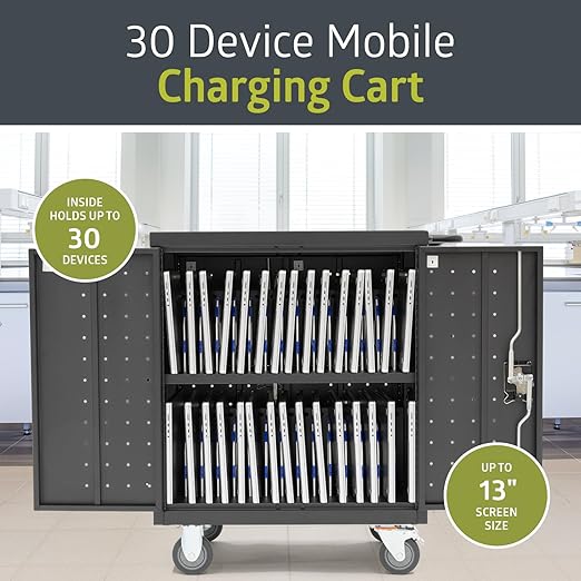 Fuerza 30 Device Mobile Charging and Storage Cart with Cord Management for iPads, Chromebooks and Laptop Computers, Up to 13 " Screen Size - SchoolOutlet
