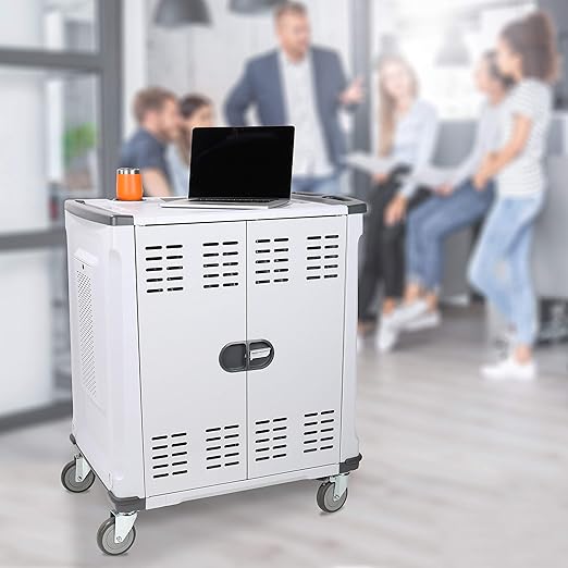 Fuerza 42 Device Mobile Storage Charging Cart with 3 External Outlets, Up to 15.6" Screen Size - SchoolOutlet