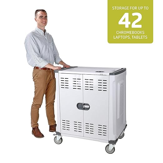 Fuerza 42 Device Mobile Storage Charging Cart with 3 External Outlets, Up to 15.6" Screen Size - SchoolOutlet