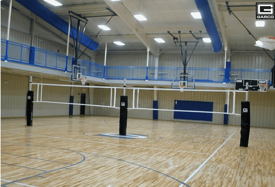 Gared Performance Sports Systems RALLYLINE 3.5" OD Scholastic Two - Court Multi - Sport Volleyball System, Less Floor Sleeves (GPS - 6003) - SchoolOutlet