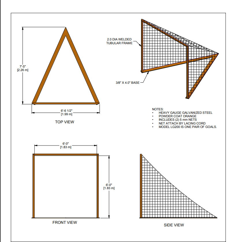 Gared SlingShot Premium Lacrosse Goal, 6' x 6' Steel Frame with 5mm Net (GPS - LG200) - SchoolOutlet