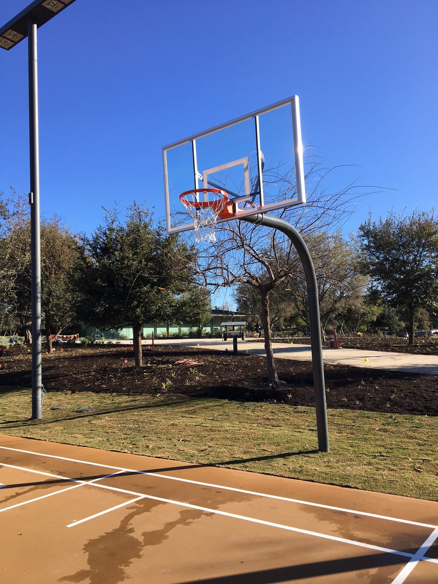Gared Performance Sports Systems Heavy Duty Gooseneck Basketball System 5 - 9/16" O.D. with Glass Backboard and Double Breakaway Rim (GPS - PK6025) - SchoolOutlet