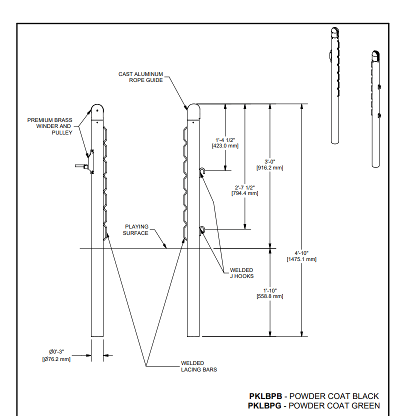 Gared Pickleball Replacement Posts, Black Steel Posts with Winch & End System (GPS - PKLBPB) - SchoolOutlet