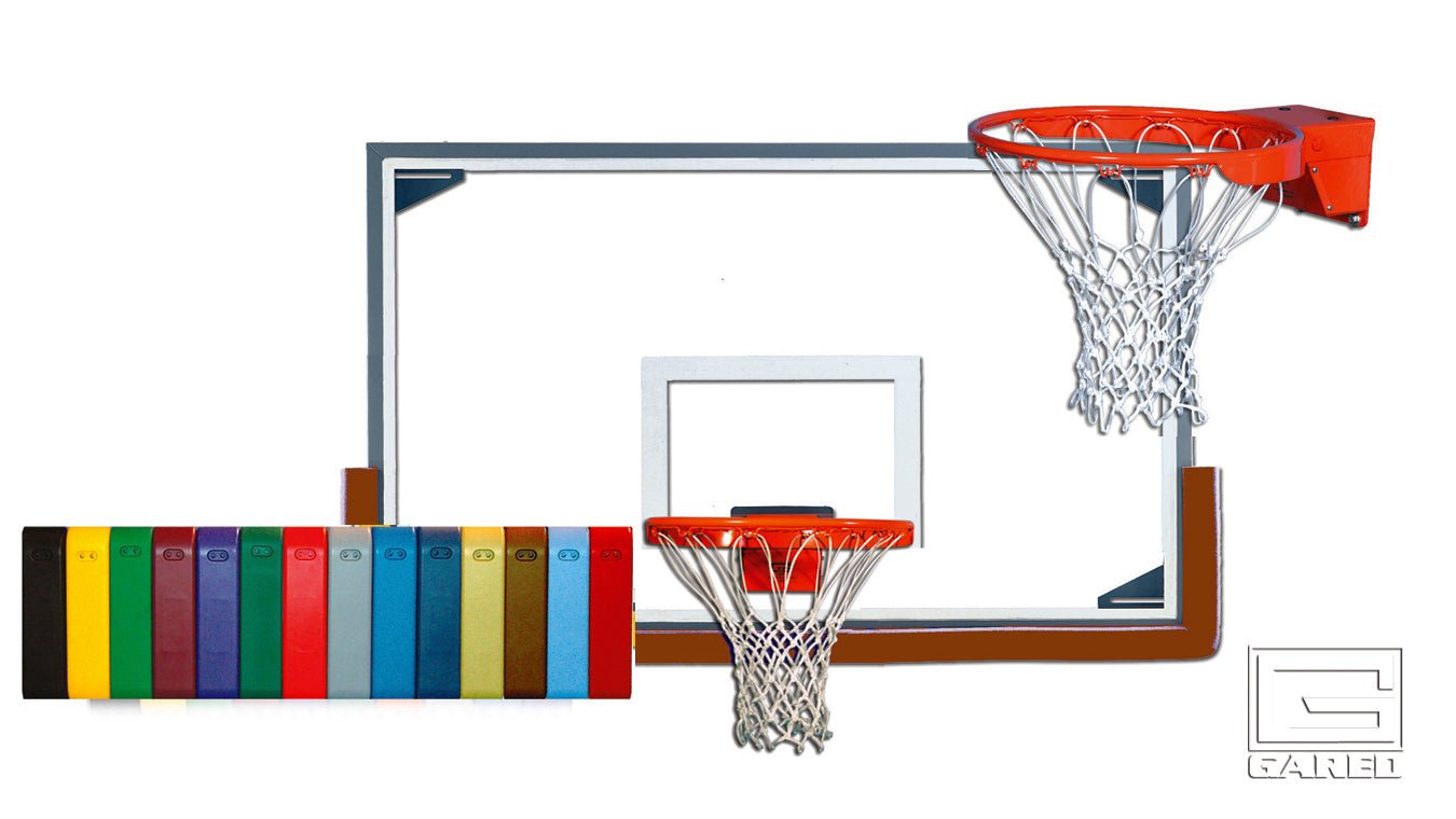 Gared Performance Sports Systems Scholastic Gymnasium Basketball Backboard Package with Oversized Glass Board, Breakaway Rim, and Padding (GPS - PKRG20PM) - SchoolOutlet