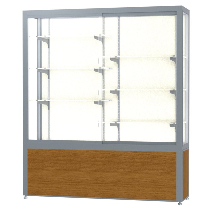Ghent Challenger Display Case, Plaque Fabric Back, Satin Natural Aluminum Frame Finish, 66"H x 60"W x 16"D - SchoolOutlet
