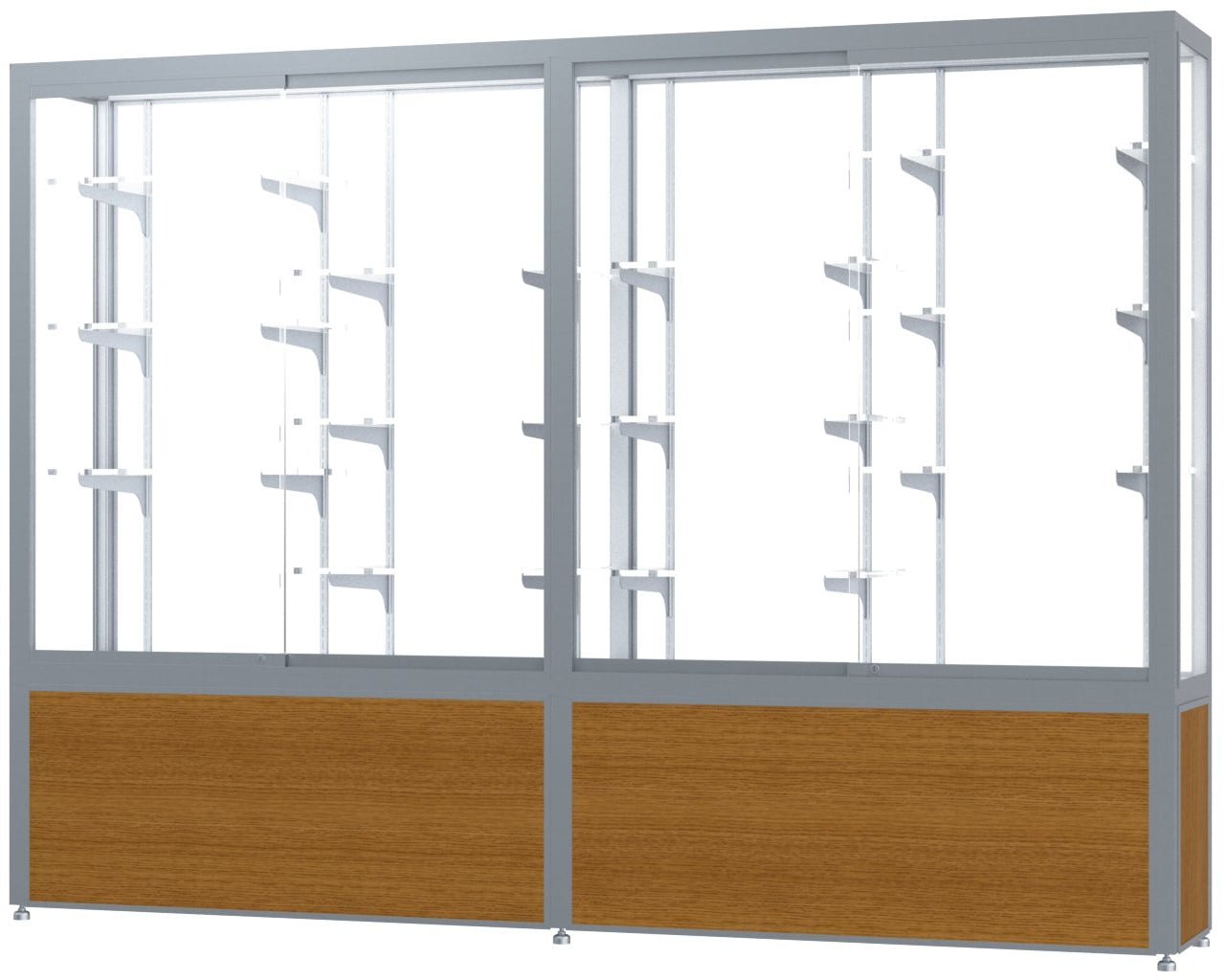 Ghent Challenger Display Case, White Laminate Back, Satin Natural Aluminum Frame Finish, 66"H x 96"W x 16"D - SchoolOutlet