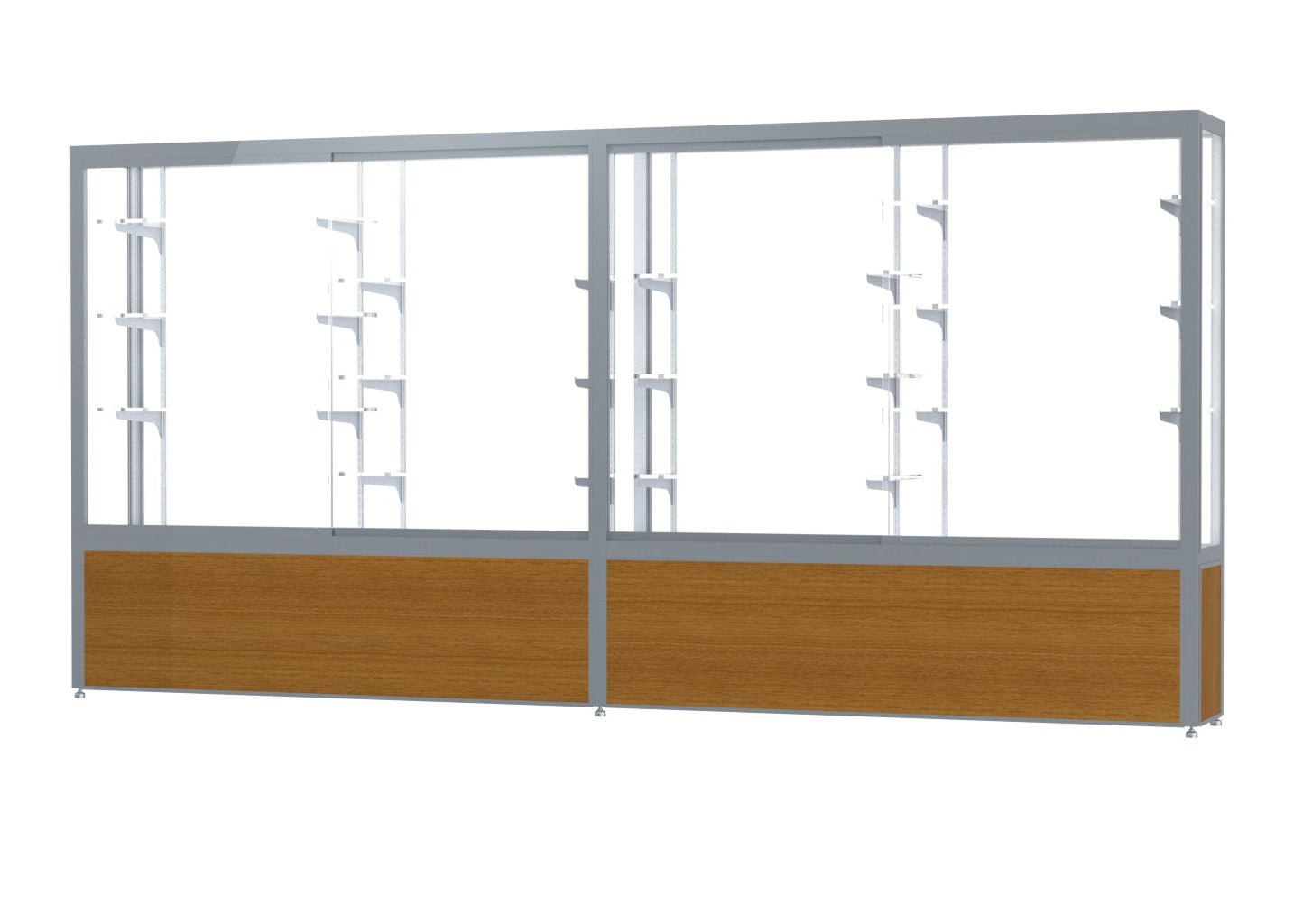 Ghent Challenger Display Case, White Laminate Back, Satin Natural Aluminum Frame Finish, 66"H x 144"W x 16"D - SchoolOutlet