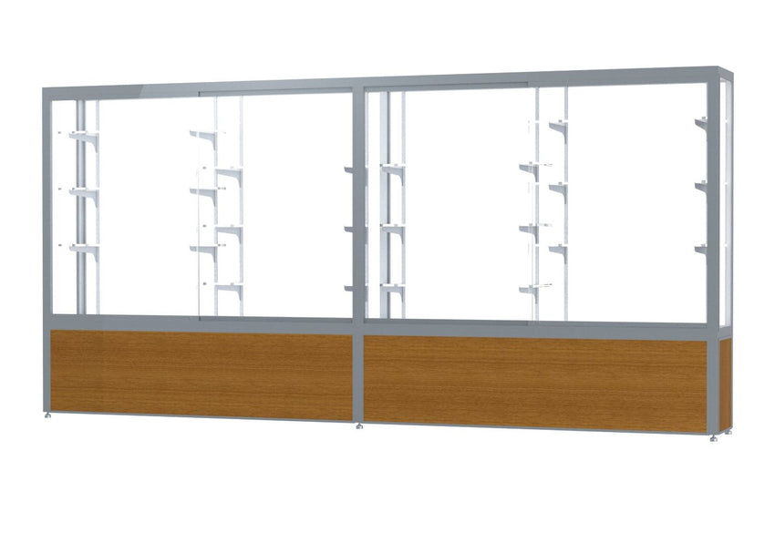 Ghent Challenger Display Case, White Laminate Back, Satin Natural Aluminum Frame Finish, 66"H x 144"W x 16"D - SchoolOutlet