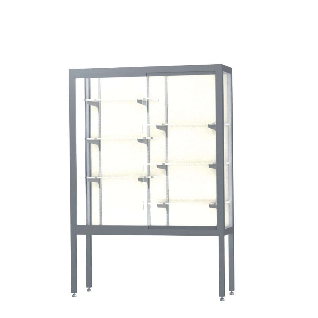 Ghent Challenger Display Case, Open Base, Aluminum Frame, 66"H x 48"W x 16"D (GHE - 11404 - XX) - SchoolOutlet