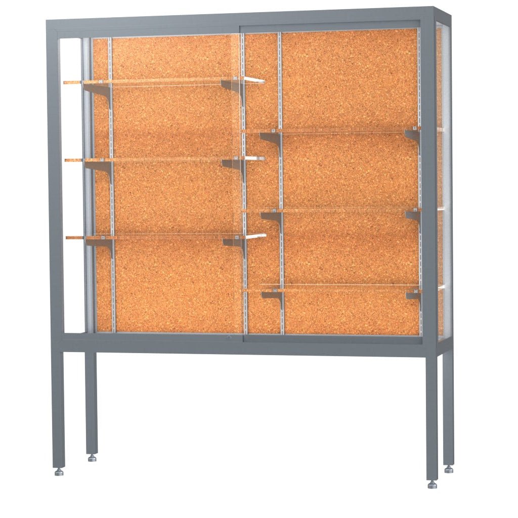 Ghent Challenger Display Case, Open Base, Aluminum Frame, 66"H x 60"W x 16"D (GHE - 11405 - XX) - SchoolOutlet