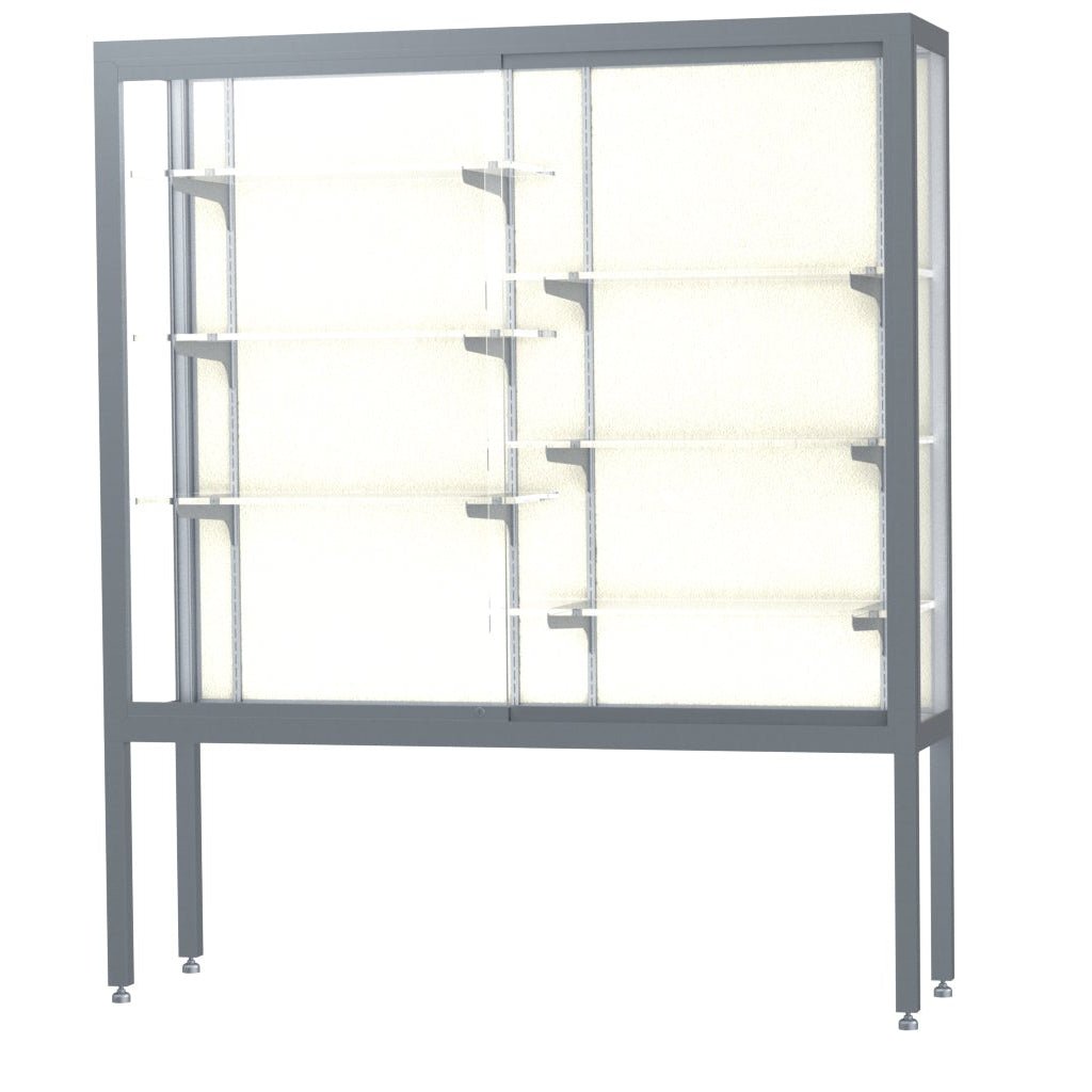 Ghent Challenger Display Case, Open Base, Aluminum Frame, 66"H x 60"W x 16"D (GHE - 11405 - XX) - SchoolOutlet