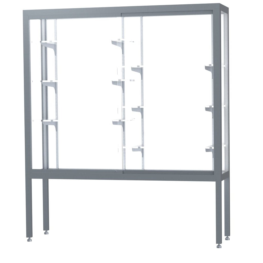 Ghent Challenger Display Case, Open Base, Aluminum Frame, 66"H x 60"W x 16"D (GHE - 11405 - XX) - SchoolOutlet